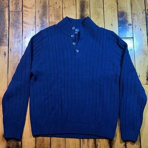 Brooks Brothers 346 Men’s XL Wool Henley Sweater Pullover Blue Knit Chunky Heavy
